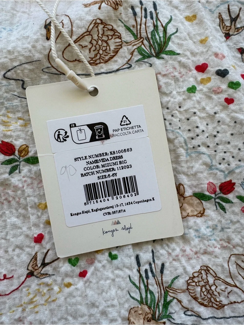 NWT KONGES SLOJD Mizumi Big Vida Poodle, Kitty, & Swan Print Dress Size 5-6Y $75